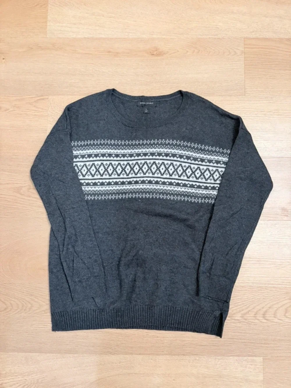 Banana Republic Men’s Fair Isle Wool Blend Sweater Charcoal Gray Size Small